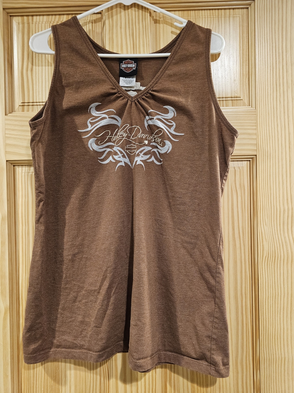 Harley-Davidson 1X Tank Top Womens Brown Design Motorcycles Embroidered